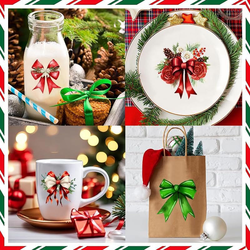 iMagitek 53 Pieces Christmas Decorative Bows Stickers for Crafts Scrapbooking Bottle Cup Waterproof Christmas Decals for Ornament Xmas Ball Window Stickers - Image 3